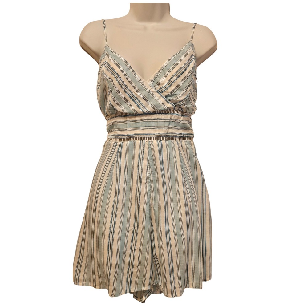 Trixxi Francesca's Blue White Striped Lace Trim Romper XL 26Z434AEKI